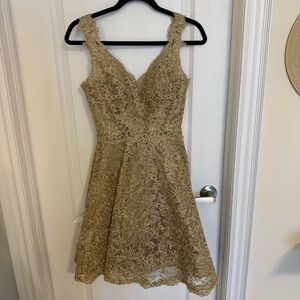 Elegant Prom Gold Lace Mini Dress